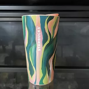 New Starbucks Siren Pink Green Ceramic 12oz Travel Mug With Lid - Spring 2024 - Picture 1 of 6