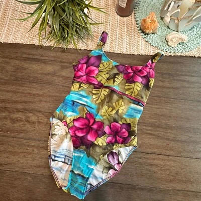 Traje de baño de playa tropical de una pieza floral Jantzen años 90 de colección para mujer L 12-14 Foto 1 de 4
