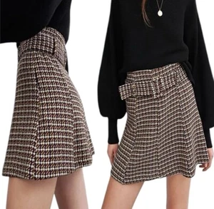 Zara Gürtel Hohe Taille Mehrfarbig Tweed A-Linie Preppy Y2K Minirock Größe Small - Bild 1 von 10