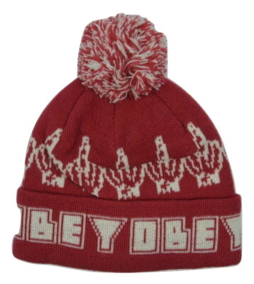 OBEY Ropa "Pájaro" Tejido Pom Pom Invierno Gorro Rojo Sombrero Talla Única Se Adapta a la mayoría  Foto 1 de 3