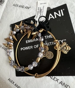 Juego de 2 pulseras Alex and Ani BEE & ROCK y RAW brazalete de lavanda dorado - Imagen 1 de 6