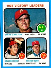 1973 Topps 1972 Victory Leaders STEVE CARLTON / GAYLORD PERRY / WILBUR WOOD ex+