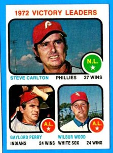 1973 Topps 1972 Victory Leaders STEVE CARLTON / GAYLORD PERRY / WILBUR WOOD ex+
