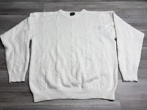 Vintage Izod Cable Knit Crewneck Sweater Thrashed Distressed White Mens Size L - Picture 1 of 14