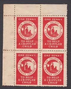 1940 NSW Cinderella Society for Crippled Children 1d Red Cnr Block 4 MNH Scarce - Picture 1 of 1