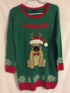 Blizzard Bay Ugly Christmas Sweater Bah Hum Pug Cloverfield Women's Medium  - Picture 1 of 2
