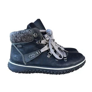 NWOB Waterproof Ankle Boots Gore-Tex Knit Cuff Lace Up Black Women's - Picture 1 of 8