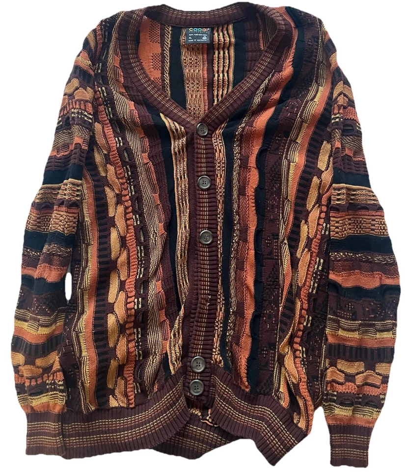 VTG Coogi Sweater Large Cardigan 3D Knit Multicolor Biggie Smalls 90s 100% Wool - Image 1 of 1