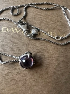 David Yurman SS Necklace, Amethyst Stone , 16”-18” - Image 1 of 4