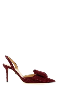 MACH & MACH Le Cadeau Rhinestone Jewel Bow Red Suede 85mm Slingback Pumps New - Picture 1 of 4