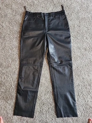 Excelentes Pantalones de Cuero Genuino Moto Mujer Talla 12 Pierna Recta Suave Forrado Foto 1 de 4