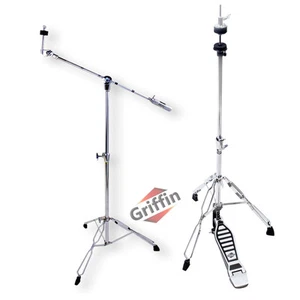 Hi-Hat Stand & Cymbal Boom Stand Kit by GRIFFIN | HiHat Cymbal Pedal Pull Chain - Picture 1 of 14