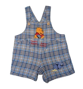 Vintage Disney Winnie The Pooh Plaid Embroidered Shortall Overalls Child 3-6 mo - Picture 1 of 9