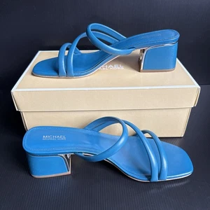Nuevo sin caja Michael Kors Mujer Lana Mule Cuero Azul Cuña Tacones Sin Cordones Talla 10 - Imagen 1 de 13