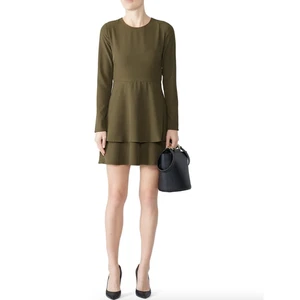 Hutch Olive Cami Dress 4 Green Women's Long Sleeve Tiered Skirt Academia Office - Picture 1 of 9