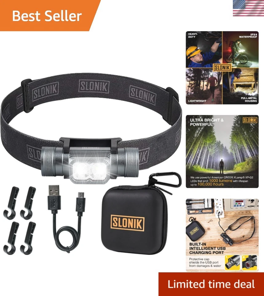 Slonik Rechargeable Headlamp for Adults 1000 Lumens Super Bright 600 FT Beam LED