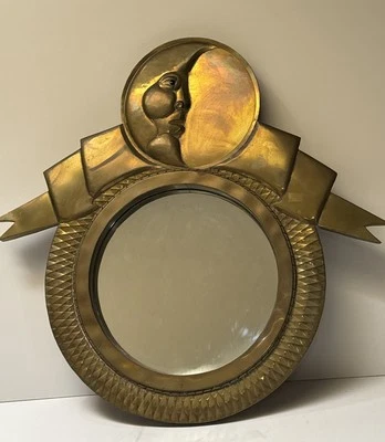 SERGIO BUSTAMANTE MIRROR SCULPTURE LARGE MOON CUBIST FACE 34 INCHES METAL FAMOUS - Image 1 of 4