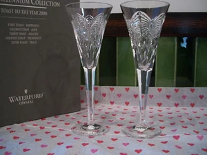 Waterford CRYSTAL MILLENNIUM HAPPINESS FLUTES MIB - Picture 1 of 3
