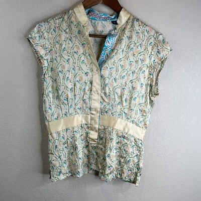 Robert Graham Silk Button Front Cap Sleeve Blouse 8 Floral Paisley Multicolor - Image 1 of 4