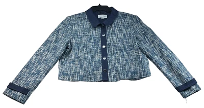 Abrigo Blazer Calvin Klein Mujer Talla 14 Azul Marino Blanco Patrón Cuello Nuevo Foto 1 de 4