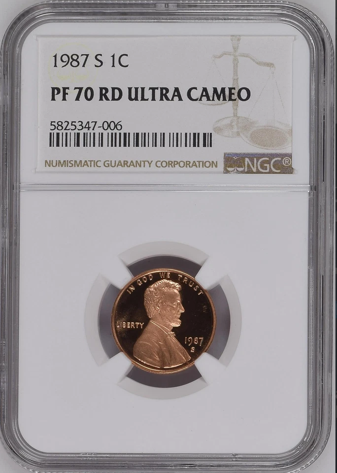 :1987-S 1C LINCOLN CENT NGC PF 70 ULTRA CAMEO TOP POP RARITY R5 HIGHEST GRADES - Image 1 of 2