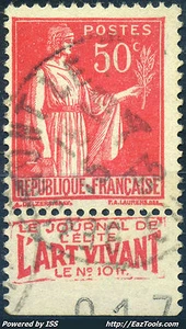 FRANCE TYPE PAIX N° 283 BANDELETTE PUB L'ART VIVANT AVEC OBLITERATION  - Picture 1 of 1