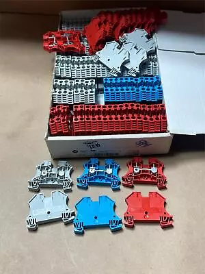 122x Pack Lot Allen Bradley AB 1492-J6 Wire Terminal Blocks Gray Blue Red - Image 1 of 3