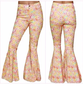 Peach Love rosa orange geblümt, Schlaghose Größe Large - Bild 1 von 12