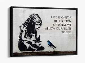BANKSY LITTLE GIRL BLUE BIRD QUOTE -FLOAT EFFECT CANVAS WALL ART PIC PRINT- - Picture 1 of 12