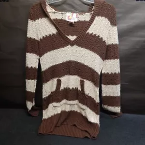 OP Women's Size L Large (11/13) Brown Stripe Hooded Long Sleeve Knit Sweater - Picture 1 of 10