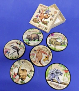 Set aus 6 runden Untersetzern mit Korkunterlage aus Australien Tierwelt Tiermotive 4 Zoll - Bild 1 von 9
