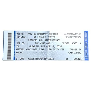 Der König und ich 2016 Broadway Ticket Stub NYC Lincoln Center Theater Musical - Bild 1 von 2