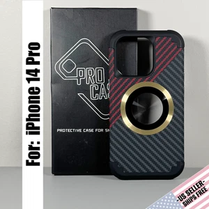 Funda para iPhone 14 Pro - Patrón de Fibra de Carbono Rojo | Círculo Magnético Dorado - Imagen 1 de 16