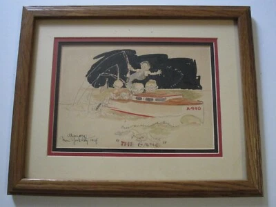  PINTURA ANTIGUA ILUSTRACIÓN ORIGINAL ACUARELA VINTAGE PESCA NUEVA YORK 1928 Foto 1 de 4