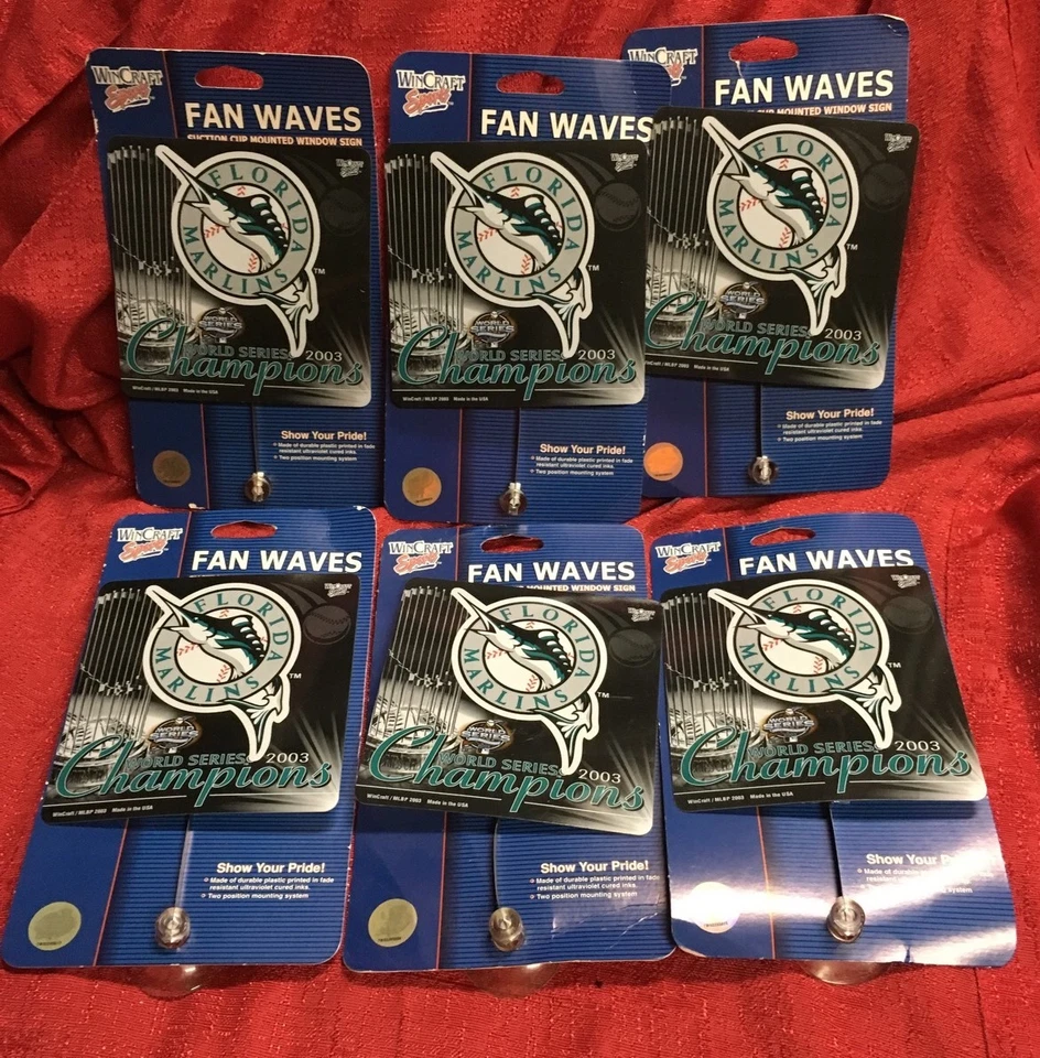 Lot Of 6 Florida Marlins Car Window Sign MLB 2003 Champions Fan Wave Suction - Image 1 of 1