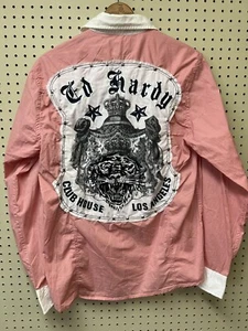 Ed Hardy Club House Los Angeles LA Embroidered Button Down Long Sleeve Shirt L - Bild 1 von 9