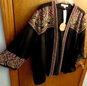 Giacca kimono ricamata Honey Punch Torina nuova aperta davanti donna 2X 50" petto - Foto 1 di 8