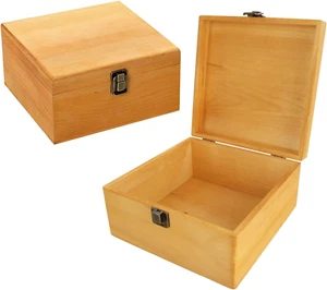 2 Pack Wood Box with Lid 7.8 X 7.8 X 4 Inch, Wooden Storage Box Container with H - Picture 1 of 7