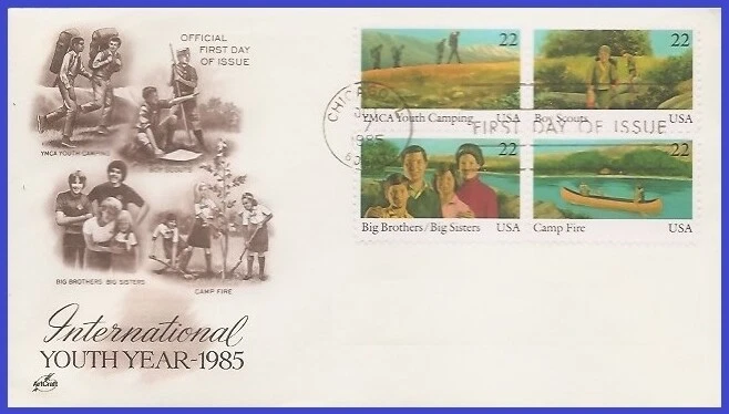 USA4 #2160-63 U/A ARTCRAFT FDC BL4  International Youth Year Boy Scouts - Image 1 of 1