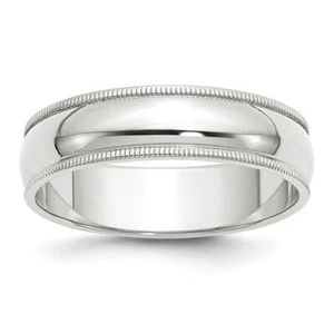 10K Solid White Gold 6mm Milgrain Half Round Classic Wedding Ring - Picture 1 of 112