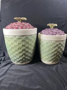 Pfaltzgraff Pottery Jamberry Red Purple Sculpted Cookie Jar W/Lids Set Of 2-B9 - Picture 1 of 11