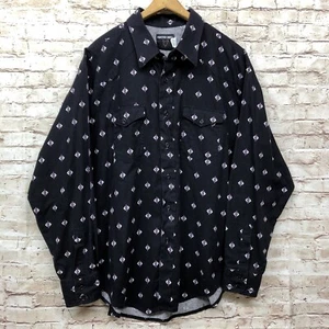 VTG Wrangler Frontier Series Shirt Size 2X Western Aztec Diamond Button Black - Picture 1 of 8