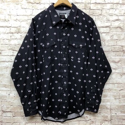 VTG Wrangler Frontier Series Shirt Size 2X Western Aztec Diamond Button Black - Image 1 of 4