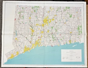 RARE Vintage 1966 Huge USGS Map of Connecticut Wall Art Home Decor 56"x44" NICE! - Picture 1 of 8