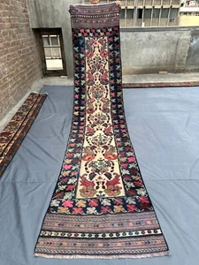 Vintage Afghan Läufer Teppich 2'6x11'2 - Floral Wolle Handgeknüpft Flurteppich - Bild 1 von 10