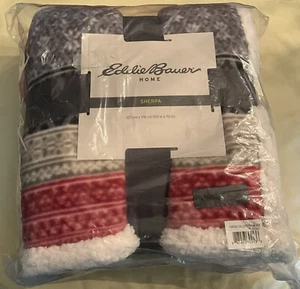 Eddie Bauer Home Plush Sherpa Fleece Throw Blanket Fair Isle Print 50x70 New - Picture 1 of 1