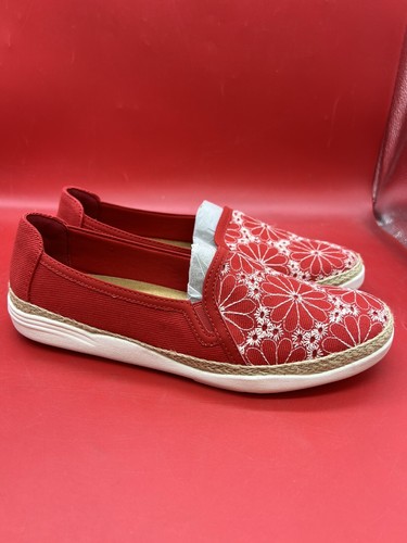 Clarks Ultimate Comfort Elaina Harbor tessuto slip on rosso donna 9 5 NUOVO