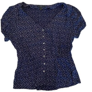 J Crew Women's Button Up Peplum Top, Star Print Navy & White, Size 0 - Picture 1 of 8