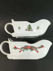 Tienshan Holiday Gravy Boat Fine China (set of 2) VGC - Picture 1 of 9