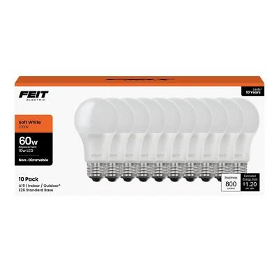 Feit Electric A19 LED Light Bulbs, 60W Equivalent, Non Dimmable, 800 Lumens, E26 - Image 1 of 4